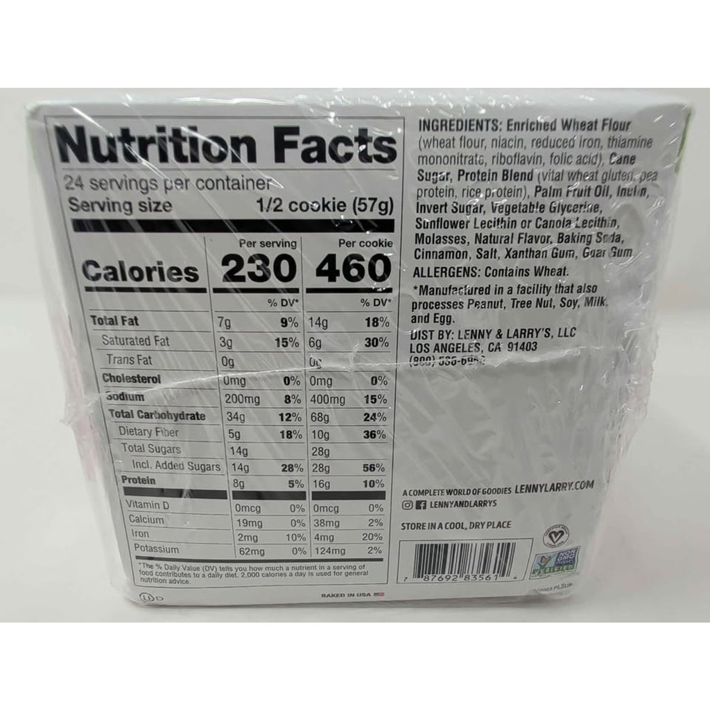 Lenny & Larry's Protein Cookie 16g protein 10g fiber. Chocolate chip. Peanut butter. Cinnamon