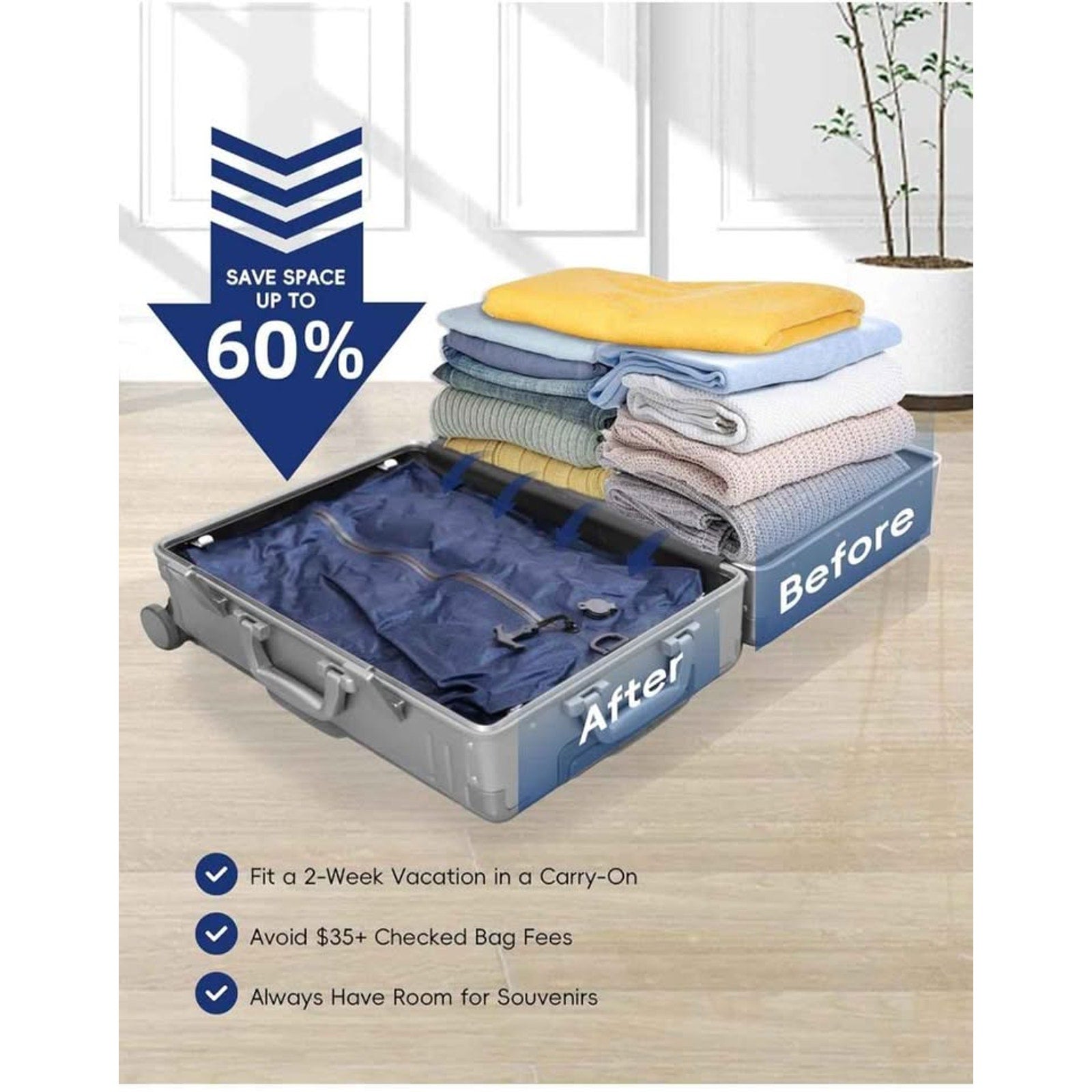 2PACK Travel Vacuum Bags With Wireless Pump Airtight & Waterproof For Traveling
