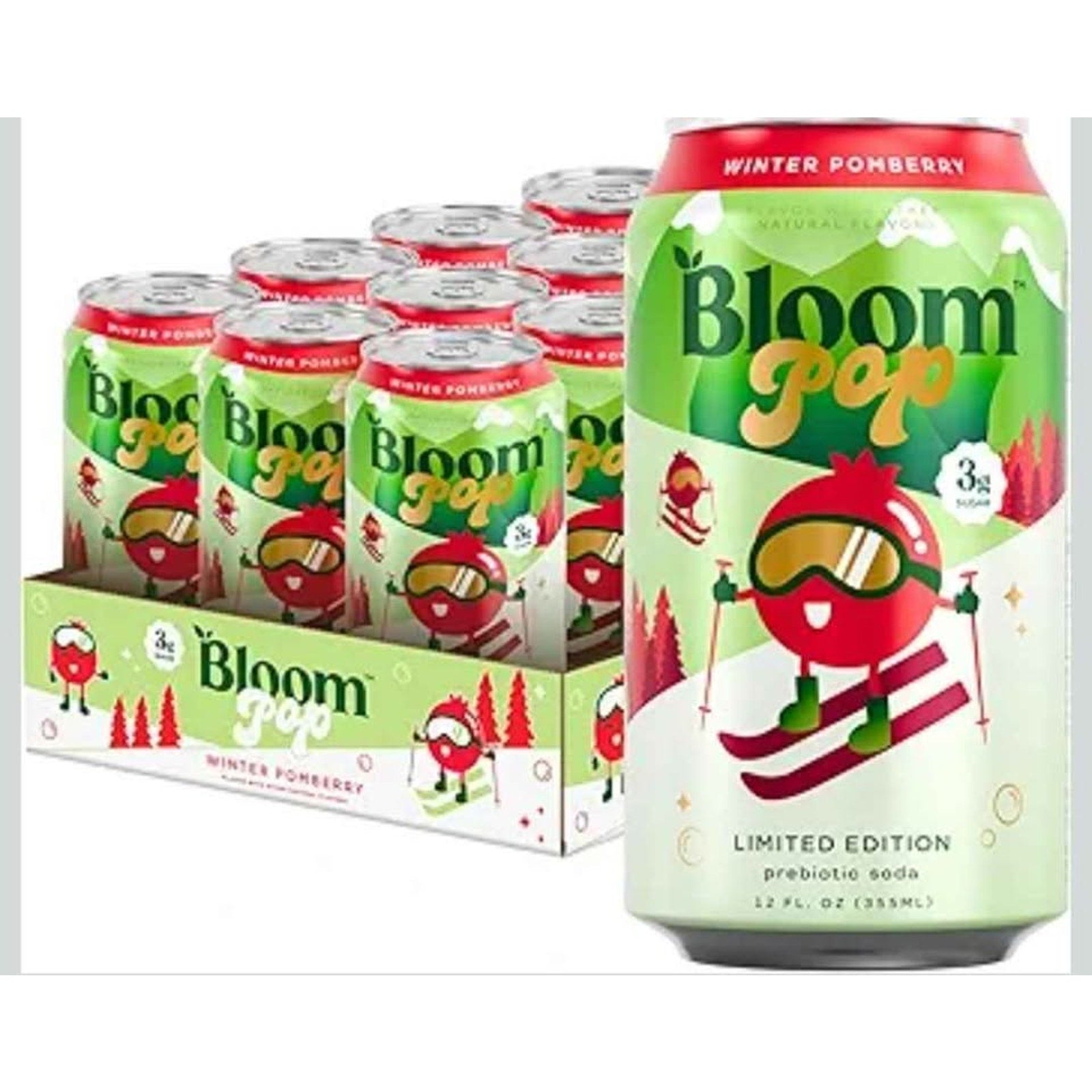 Bloom Pop Prebiotic Soda 12 Pack, Winter Pomberry 12oz Limited Edition