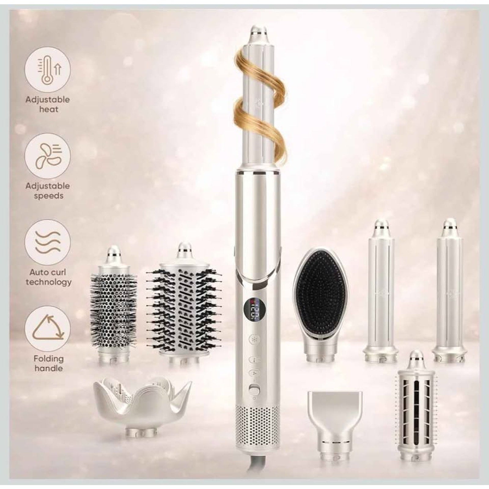8-in-1 High-Speed Hair Dryer Brush Set - Ionic Hot Air Styler, Auto Curlers
