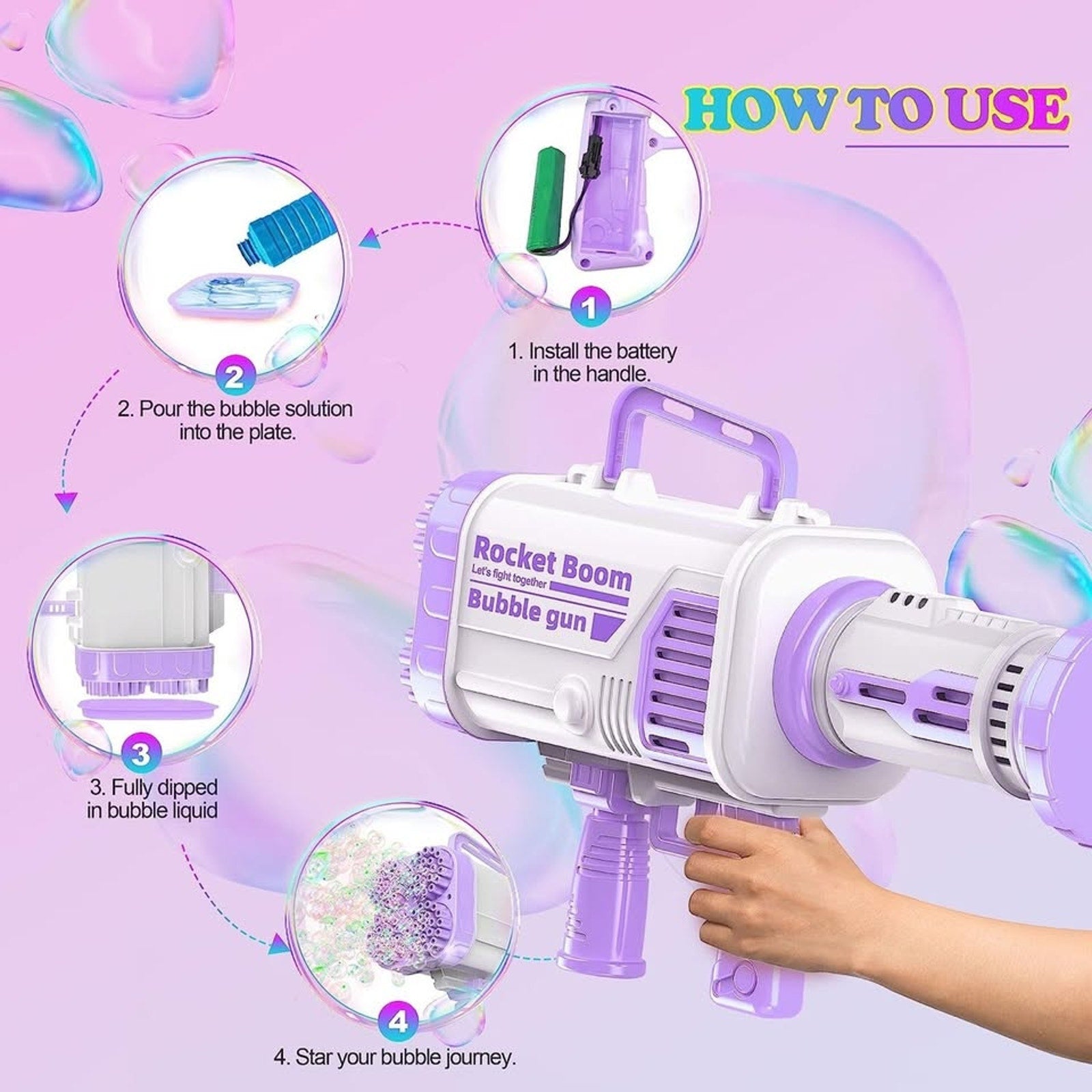 88 Holes Bubble Gun Bazooka, random color With Colorful Lights(Lilac Or Pink)