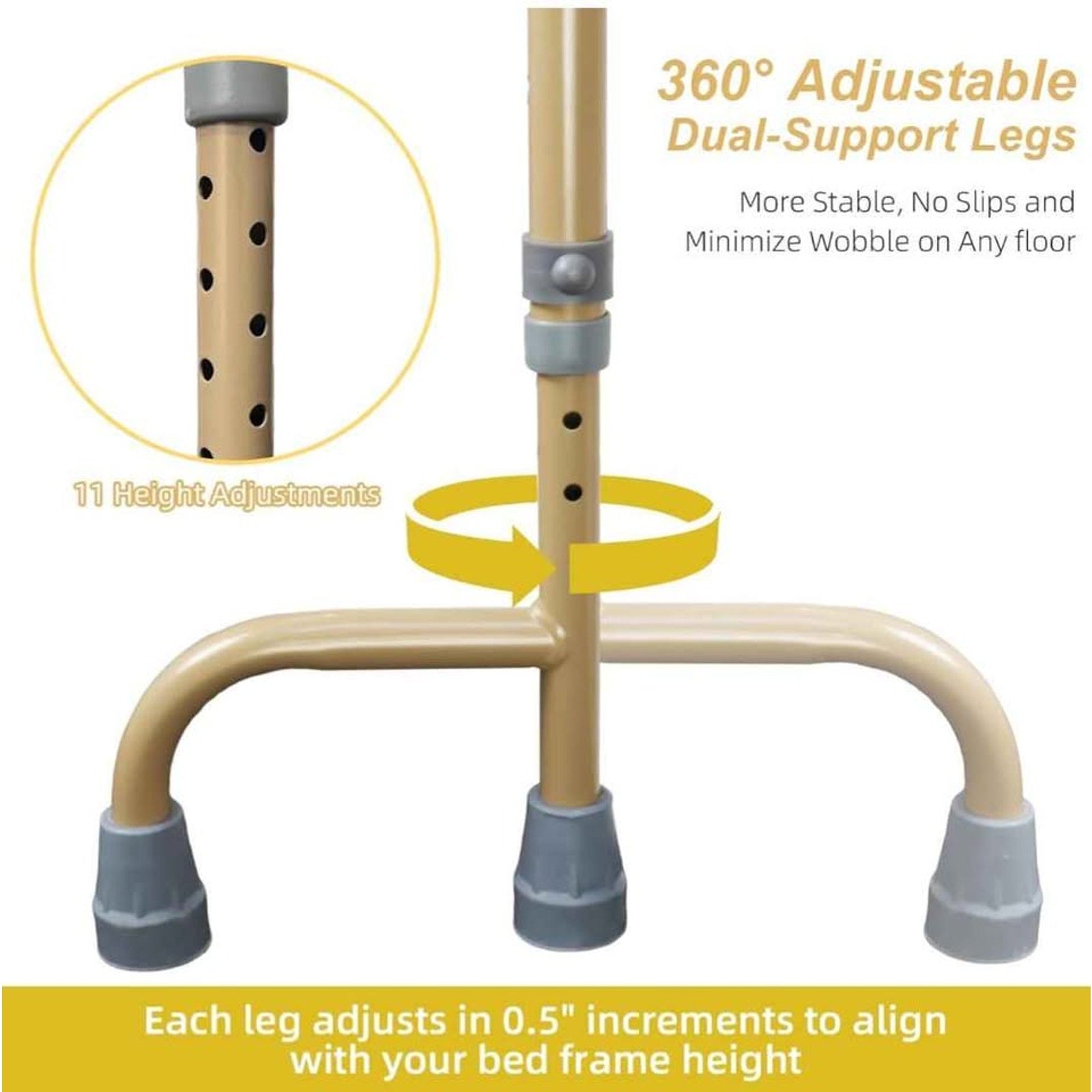 Bed Rails for Elderly Adults Safety - Adjustable Bed Cane with Non-Slip Ergonomic Handle & Storage P