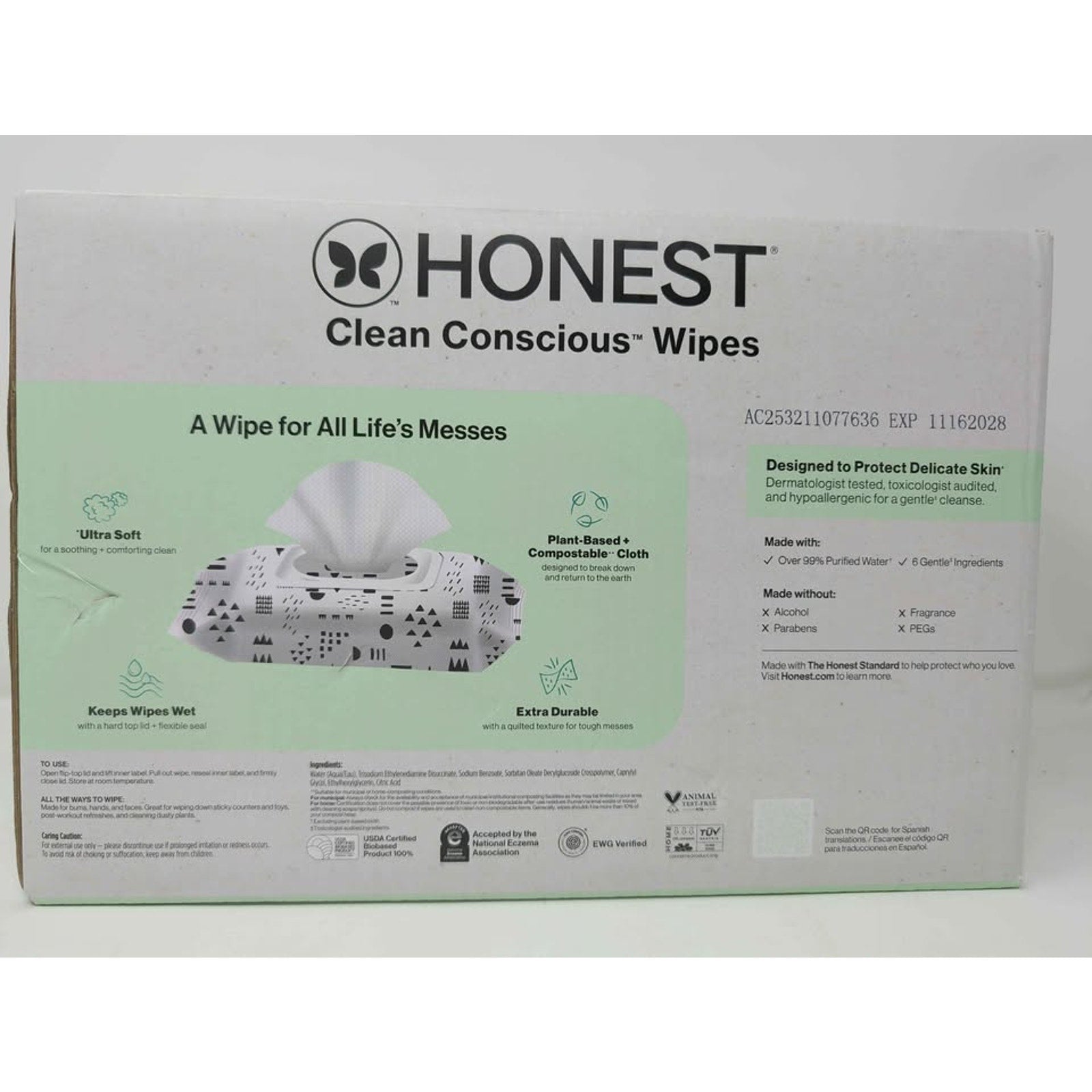 The Honest Company Hypoallergenic Multi-Use Baby Wipes for Sensitive Skin Baby Pattern Play 576 Coun